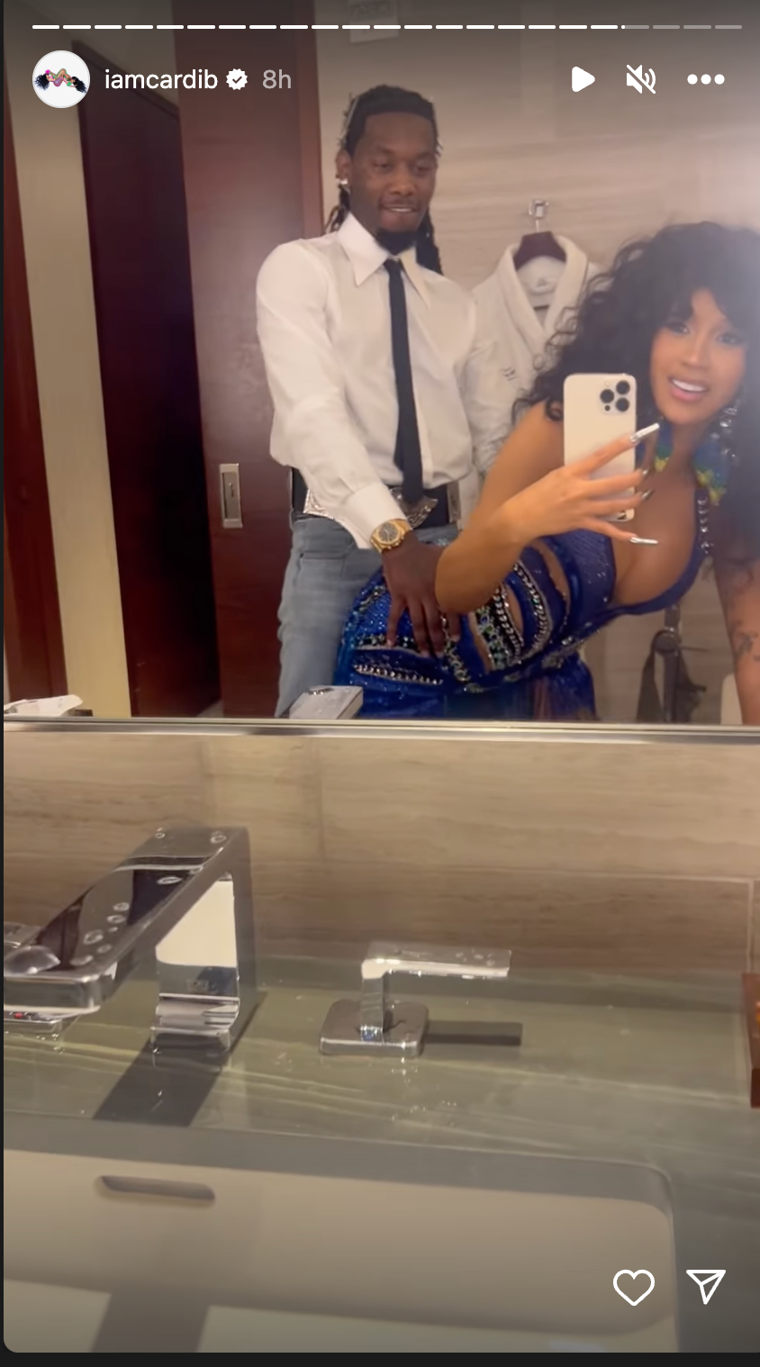 Cardi B shares raunchy video with husband Offset from VMAs bathroom